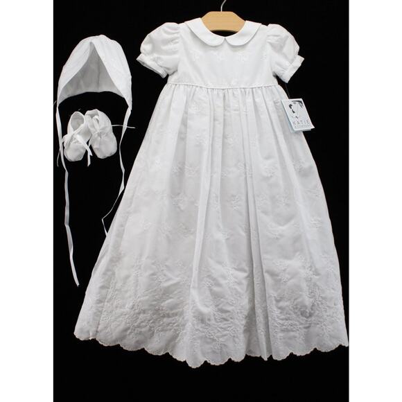 Vintage New 6 Mos Baptism Christening Gown Set Dress Hat Booties Old Stock - Picture 1 of 15
